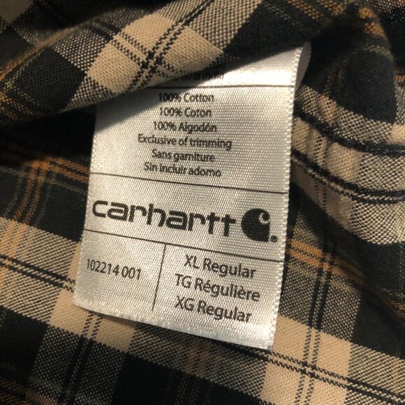Carhartt Brown Tan Black XL Relaxed Fit Plaid Button Down Long Sleeve Work shirt - Picture 4 of 10